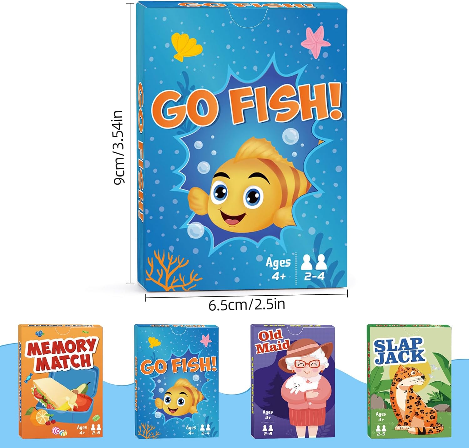 Card Games Go Fish,Old Maid,Slap Jack and Memory Match-4 Decks in 1 Pack,Classic Card Games for Kids Toddlers,Fun