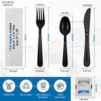 125ct Individually Wrapped Plastic Silverware Set Black - Pre Rolled Cutlery Kits with Napkin, Heavy Duty Disposable
