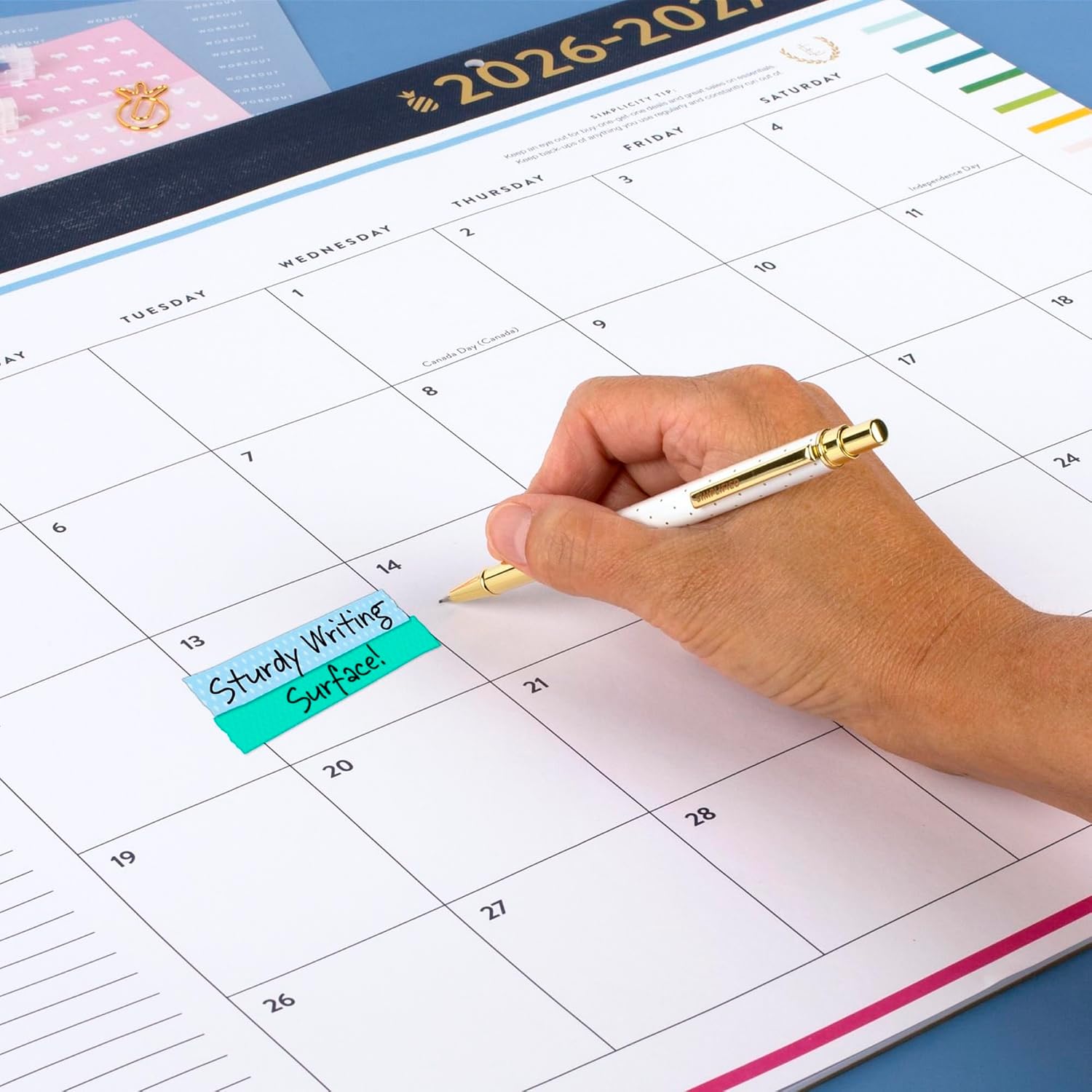 Simplified by Emily Ley for AT-A-GLANCE Academic 2026-2027 Monthly Desk Pad Calendar, Happy Stripe, Standard, 17" x