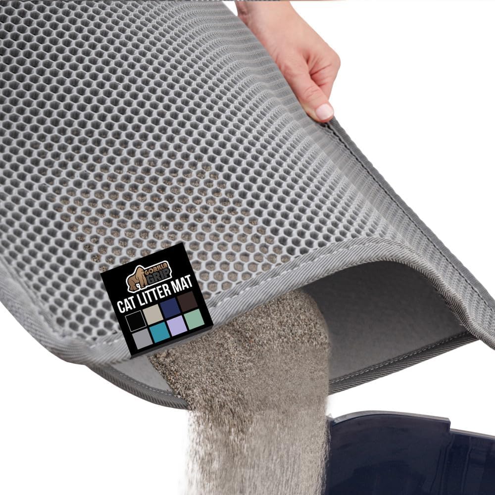 GORILLA GRIP Honeycomb Cat Litter Box Mat, Two Layer Trapping Waste Mats, Soft On Paws, Litter Box Supplies and