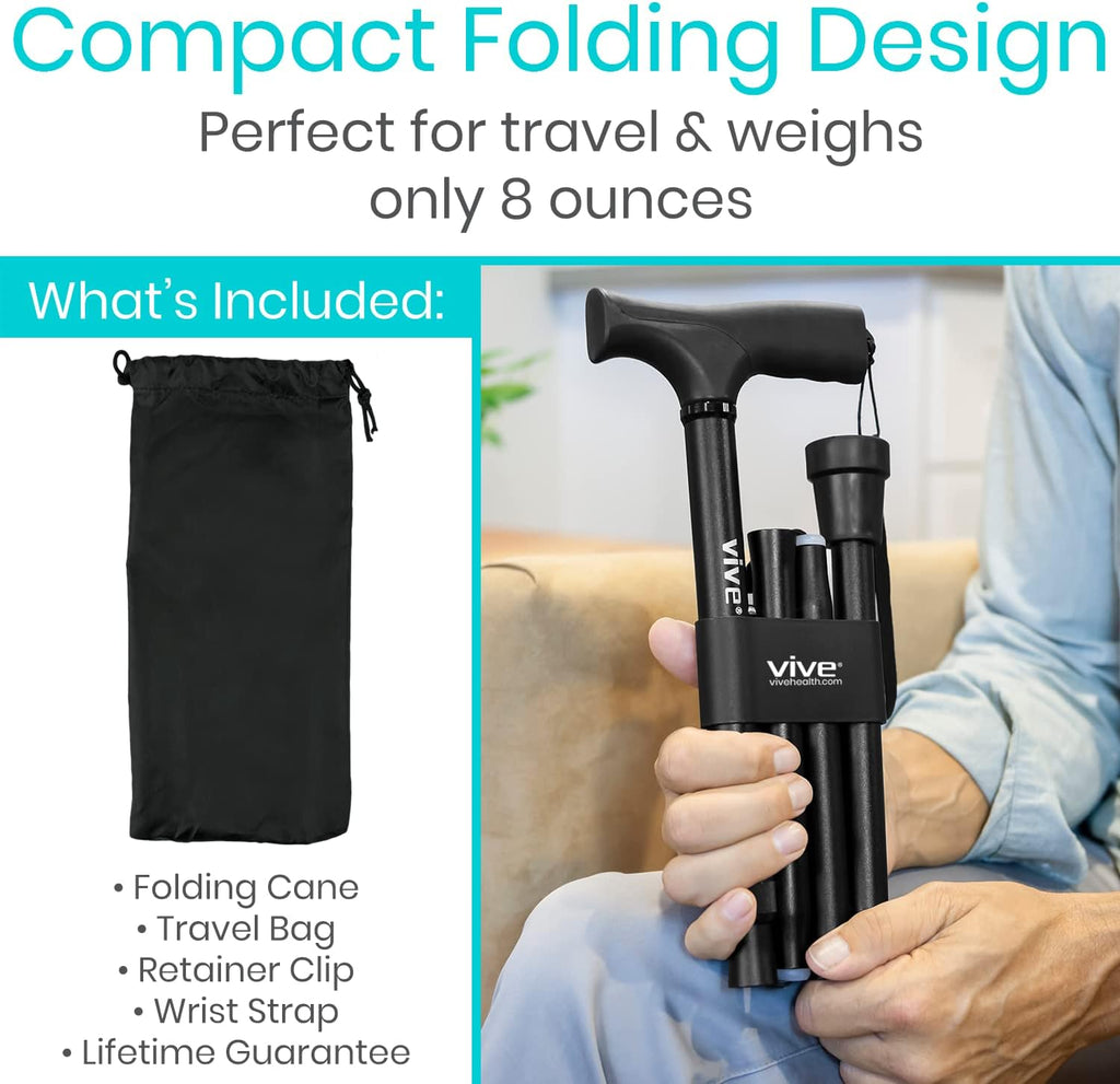 Folding Cane - Foldable Walking Cane for Men, Women - Fold-up, Collapsible, Lightweight, Adjustable, Portable Hand