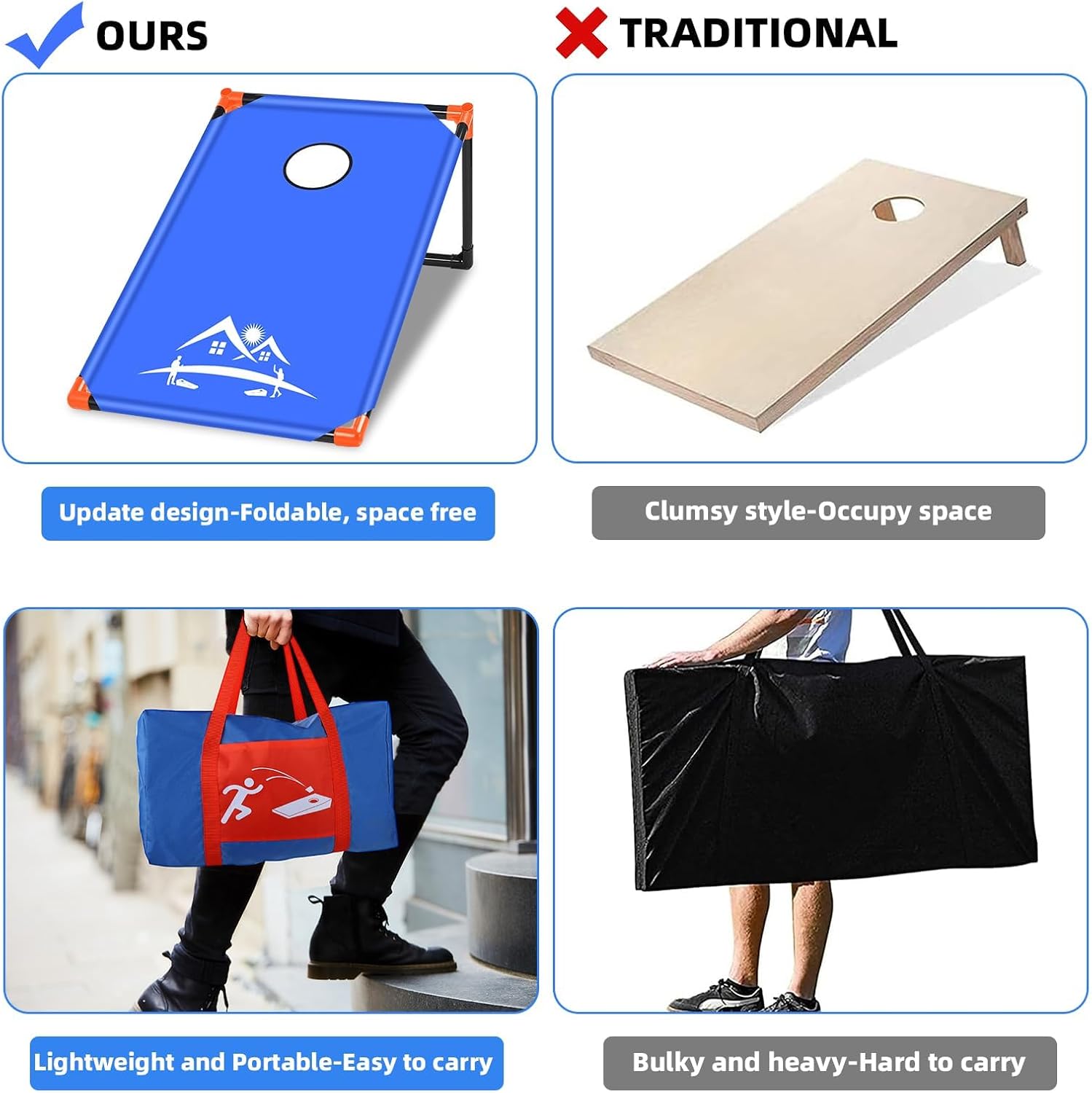 Cornhole Board Set Corn Hole Set for Adults and Kids Backyard | Cornhole Game with 8 Bean Bags,Carrying Case