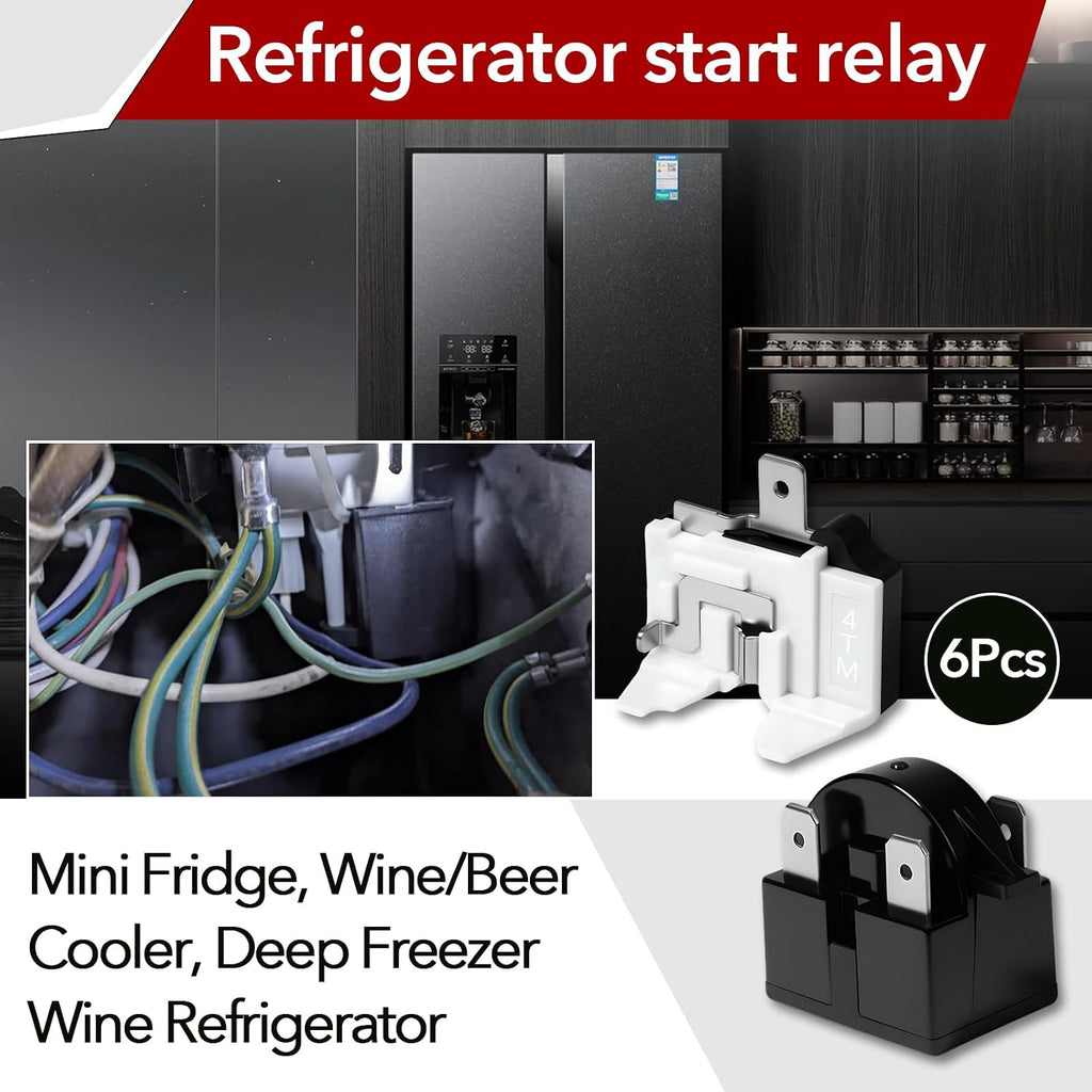 6-Pack QP-02-4.7 Ohm 3-Pin Universal Refrigerator Compressor Start Relay and Overload Protector Kit - Starter with