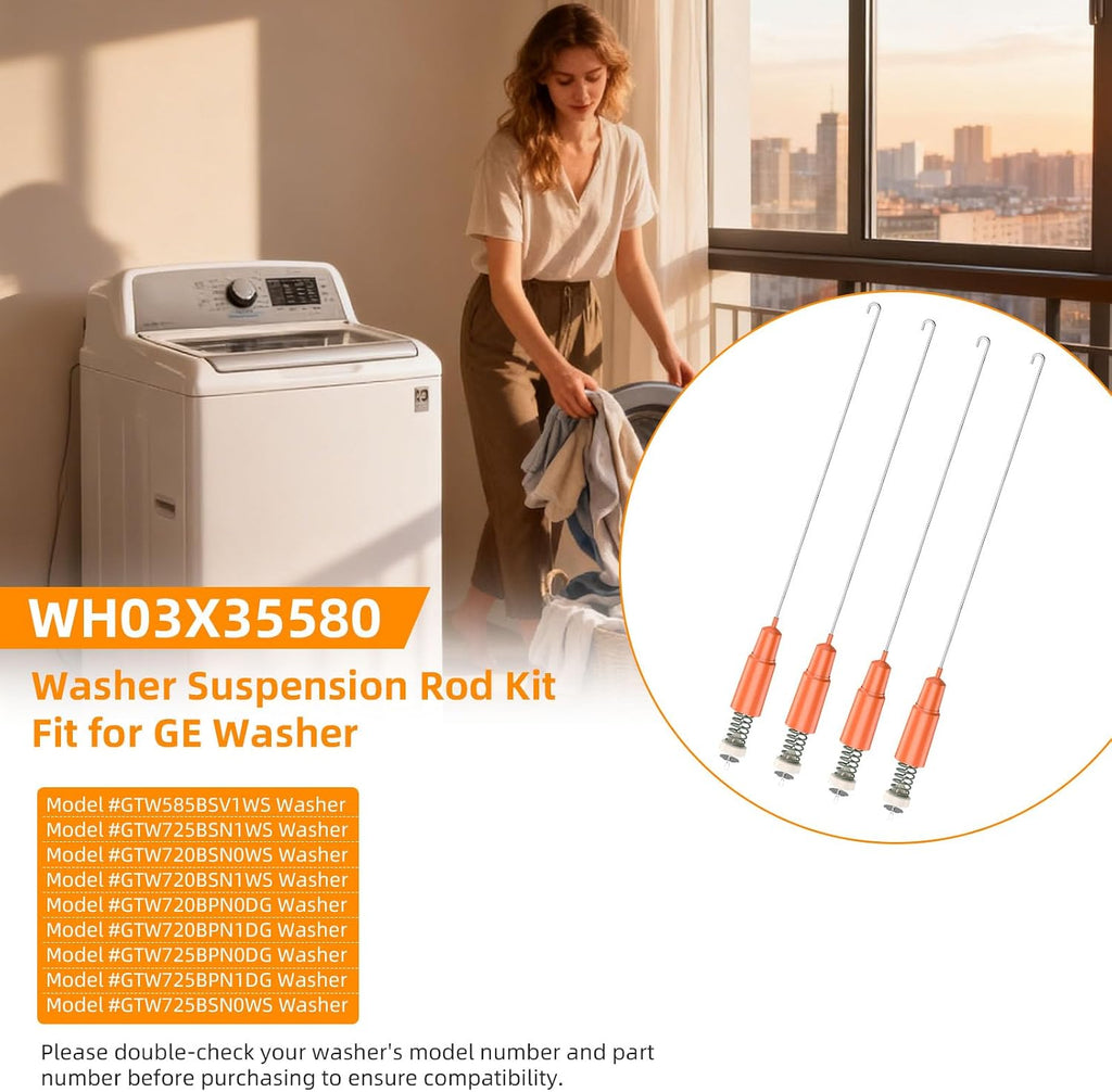 4 Pack WH03X35580 Washer Suspension Rod Kit Replacement for GE Washer