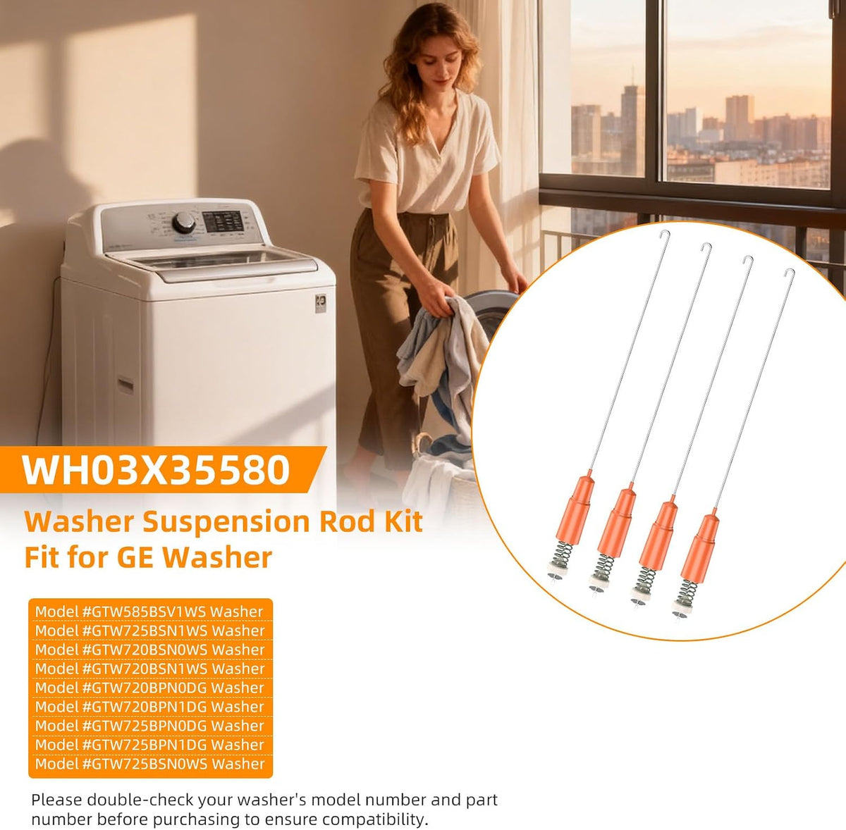 4 Pack WH03X35580 Washer Suspension Rod Kit Replacement for GE Washer