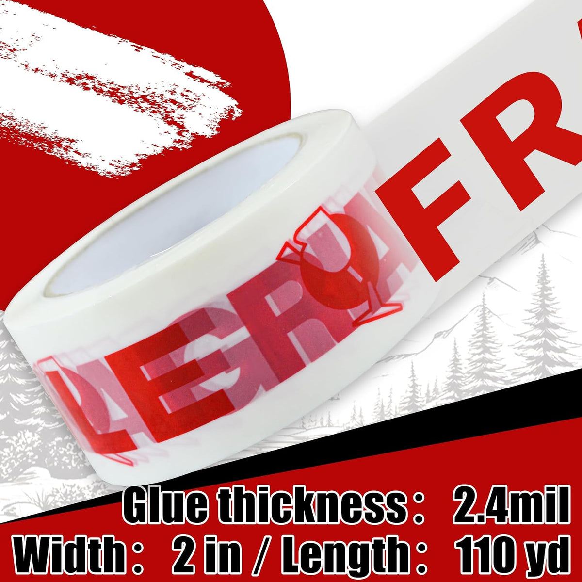 72 Rolls Fragile Tape Handle with Care Packing Printing 2 Inch x 330 Feet (110 Yards) Care Shipping Packing Tape