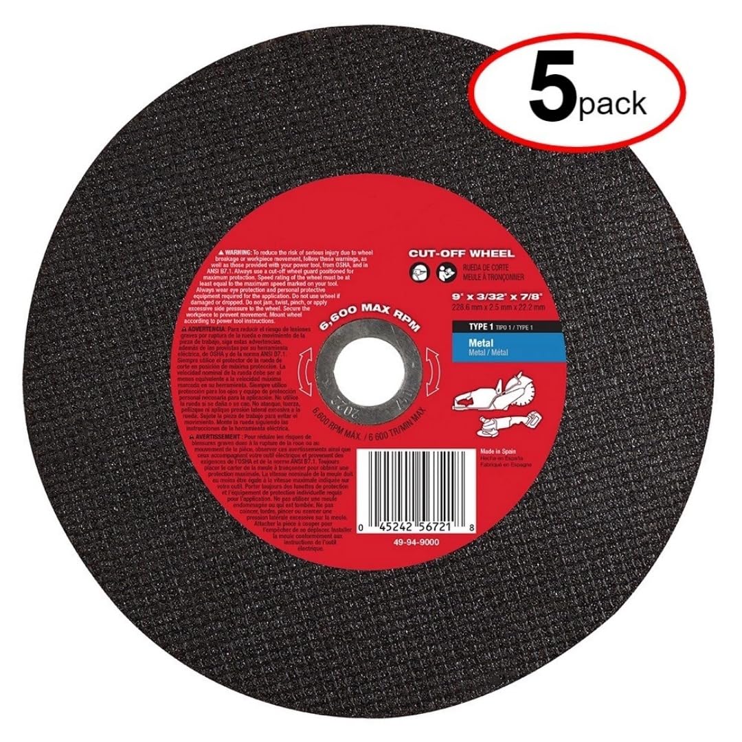 for Milwaukee 49-94-9000 9" X 3/32" X 7/8" Metal Cut-Off Wheel - (5Pack)