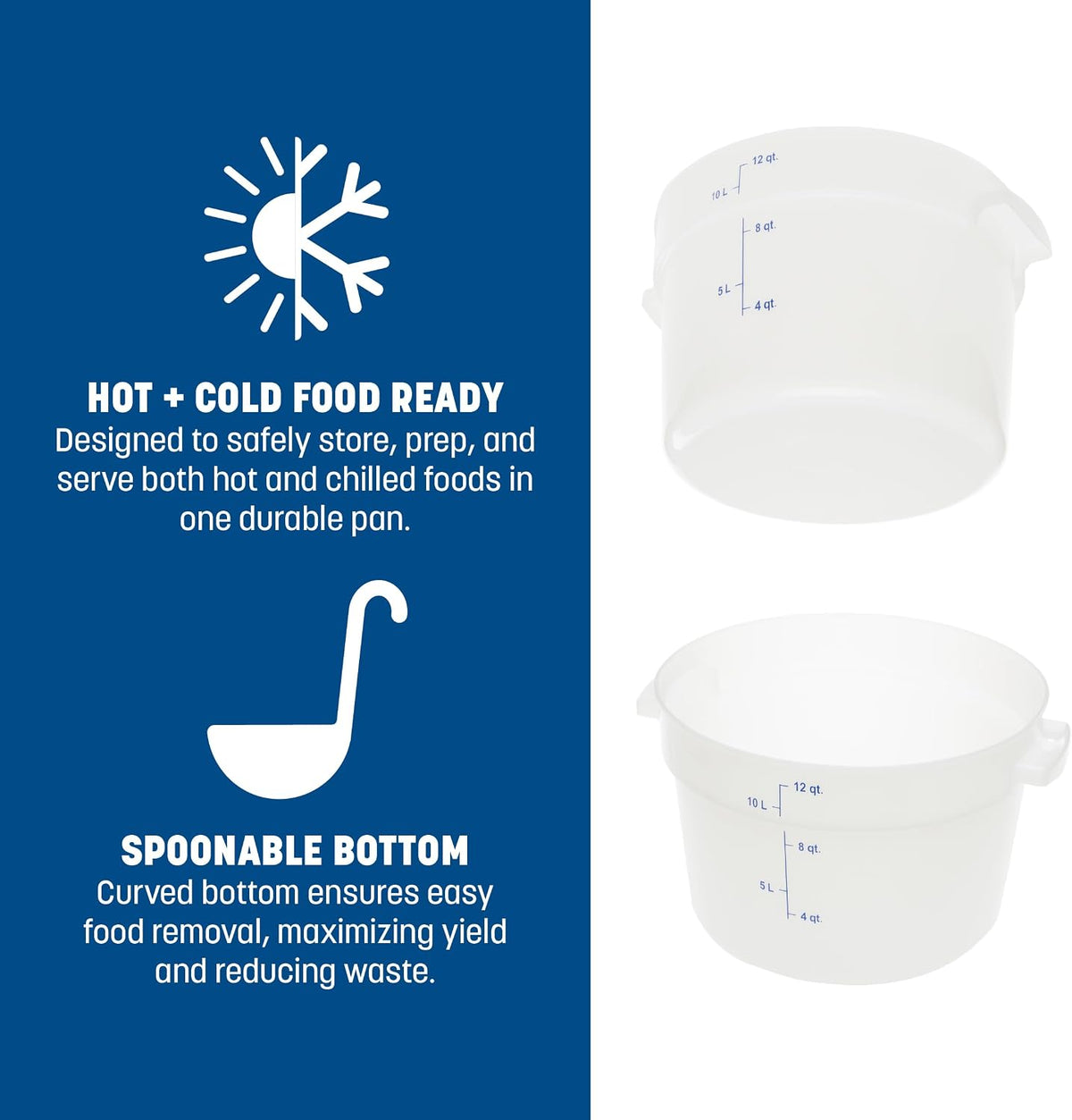 Storplus Round Food Storage Container with Stackable Design for Catering, Buffets, Restaurants, Polyethylene (Pe), 12