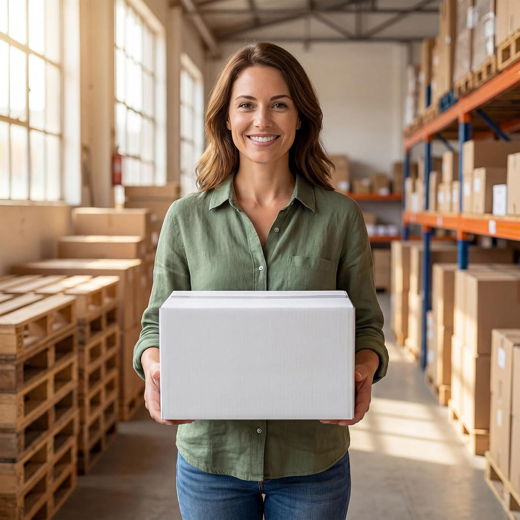 12x9x8 Shipping Boxes 15 Pack, White Corrugated Cardboard Boxes with Side-Lock and Pre-Applied Double-Sided Tape