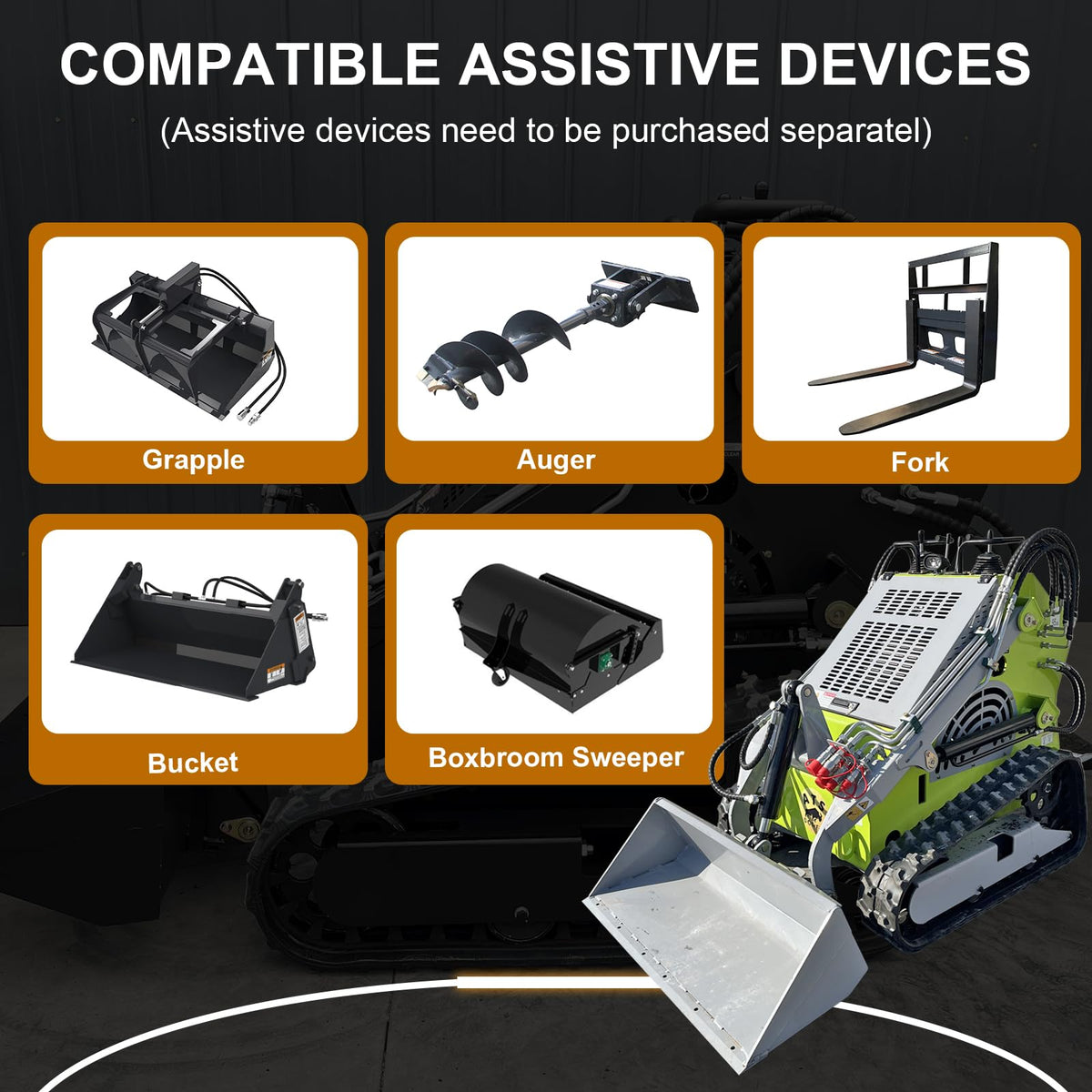 Mini Triangular Track Skid Steer Loader T460P with 43.8 inch Bucket, 23HP Multifunction Stand-On Crawler Skid Steer