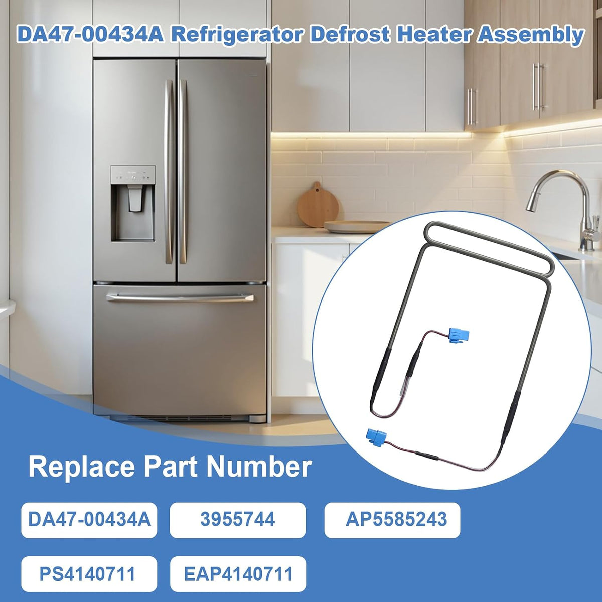 DA47-00434A Refrigerator Defrost Heater Assembly Compatible with Samsung RF28JBEDBSG/AA, RF25HMEDBSG/AA, RF24FSEDBSR/AA, RF22NPEDBSR/AA, RF30KMEDBSG/AA, Replaces 3955744,AP5585243,PS4140711,EAP4140711