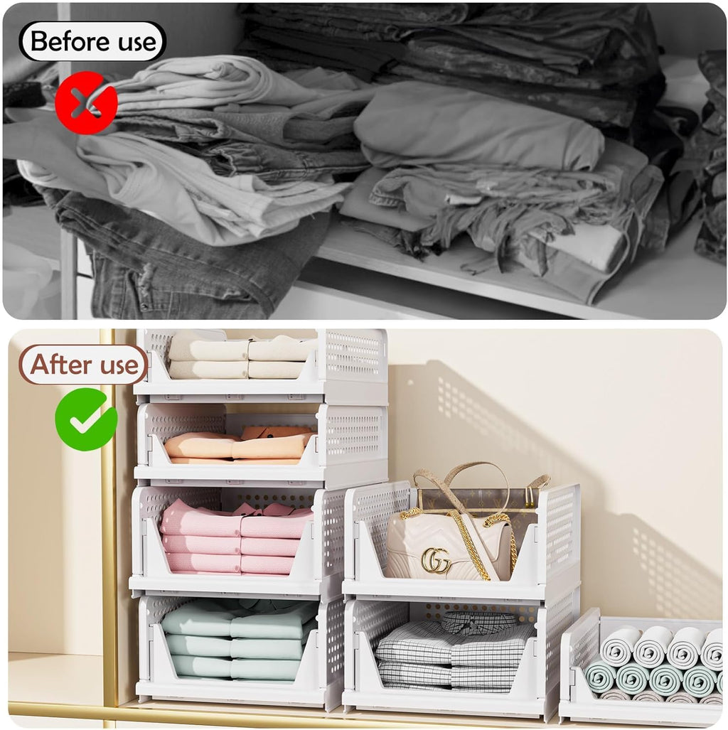 5 Pack Closet Organizers Storage Box, Closet Storage Stackable Storage Bins, Plastic Drawer Basket for Wardrobe
