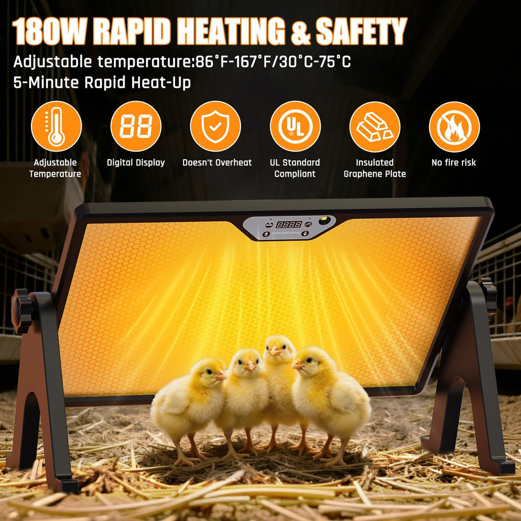 Brooder Plate for Chicks with Temp Control and Display,Dual-Sided Chicken Coop Heater with Remote,Timer Function &
