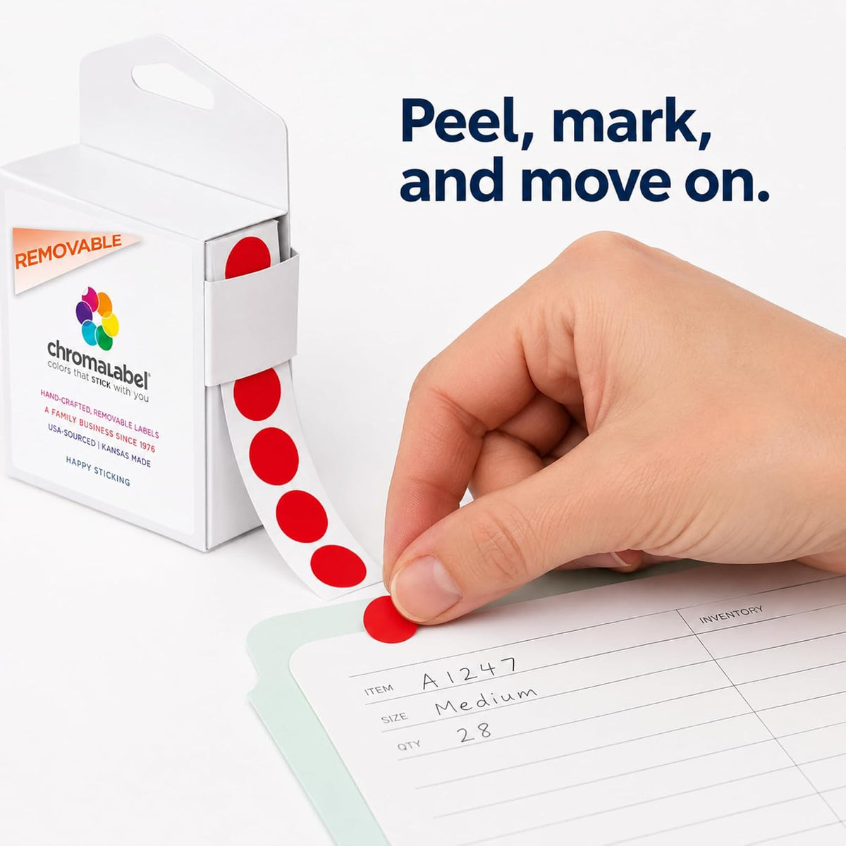 Sticker Dots, 3/4 Inch Round Red Labels - 1000 Removable Stickers per Dispenser Box, Ideal for Arts & Crafts - Color