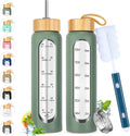 32 oz Glass Water Bottle with Straw - Motivational Time Marker & Silicone Sleeve - Reusable Tumbler Includes 2 Bamboo