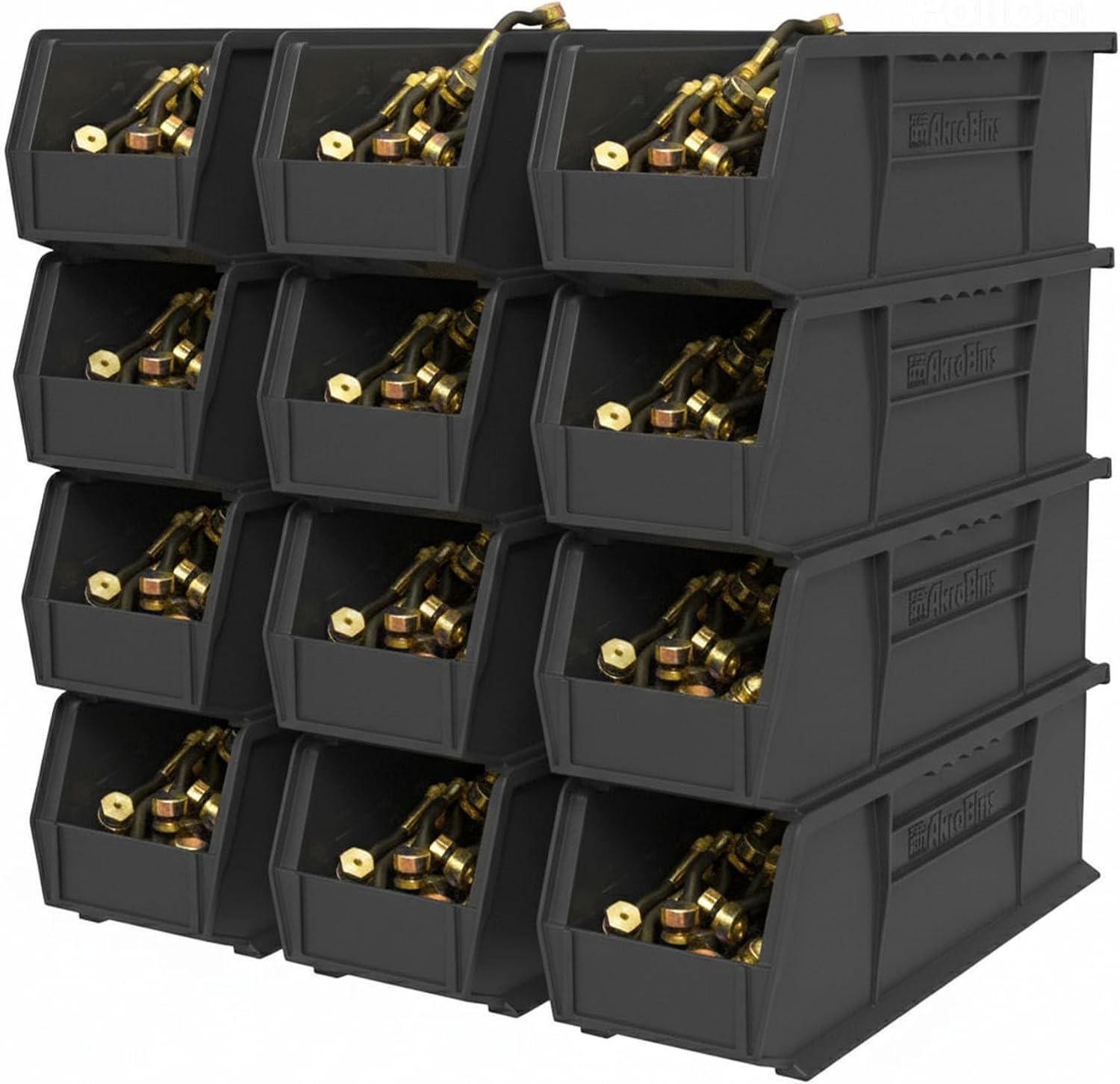 30234 AkroBins Plastic Storage Bins, 15"x5"x5", Black, 12-Pack | Space-Saving Stackable Bins for Garage, Pantry