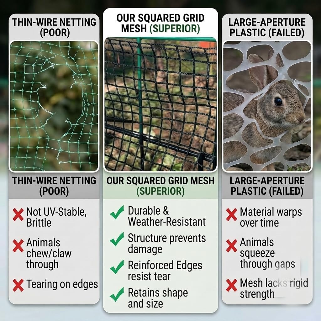 7x100ft Deer Fence Garden Netting 50GSM Square Mesh HDPE Black