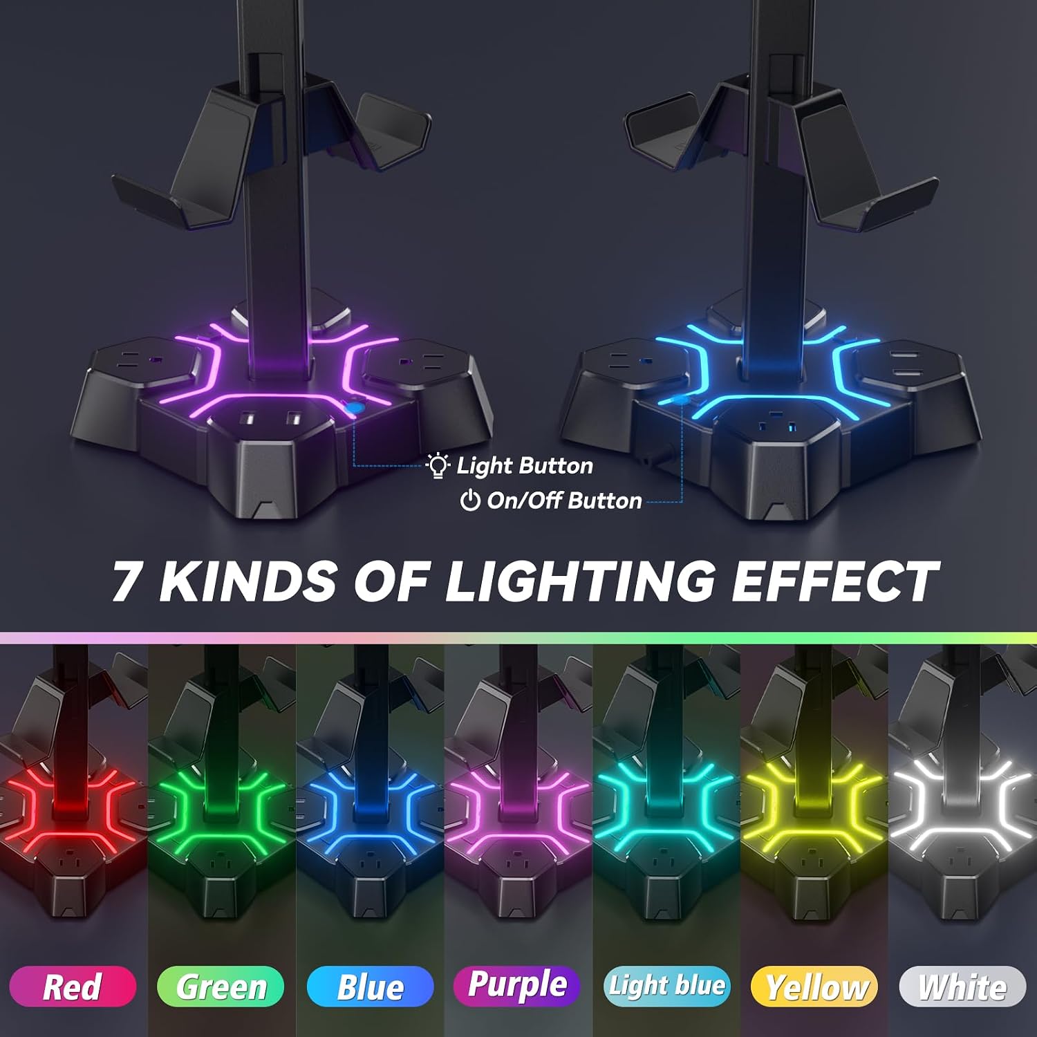 Headphone Stand with USB Charger, Controller Stand for Desk, Headphone Holder with 2 USB Charging Ports and 3 AC