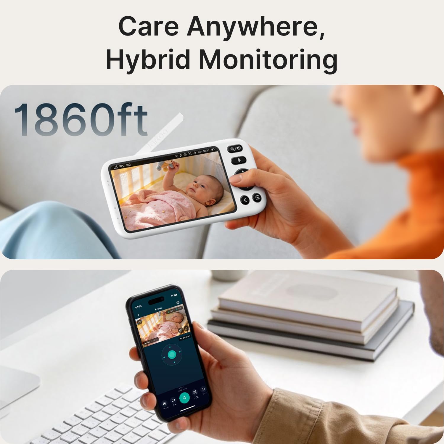 Smart Baby Monitor with 2K Camera & Mount, 1860ft Long Range, 5.5" Screen, Hybrid Wi-Fi and No Wi-Fi Connection