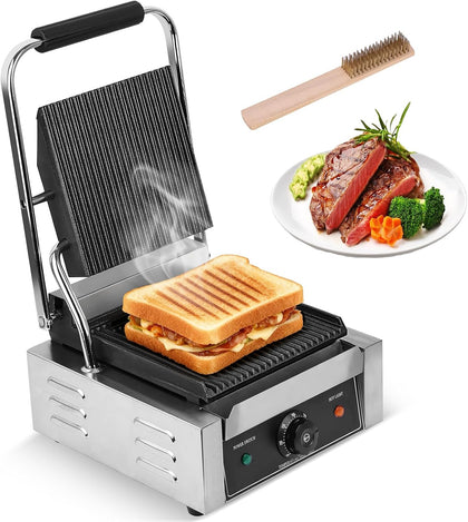 1800W Indoor Electric Grill & Double-Sided Griddle, 50-300°C Adjustable Temperature, 9.1x9.4" Non-Stick Surface for