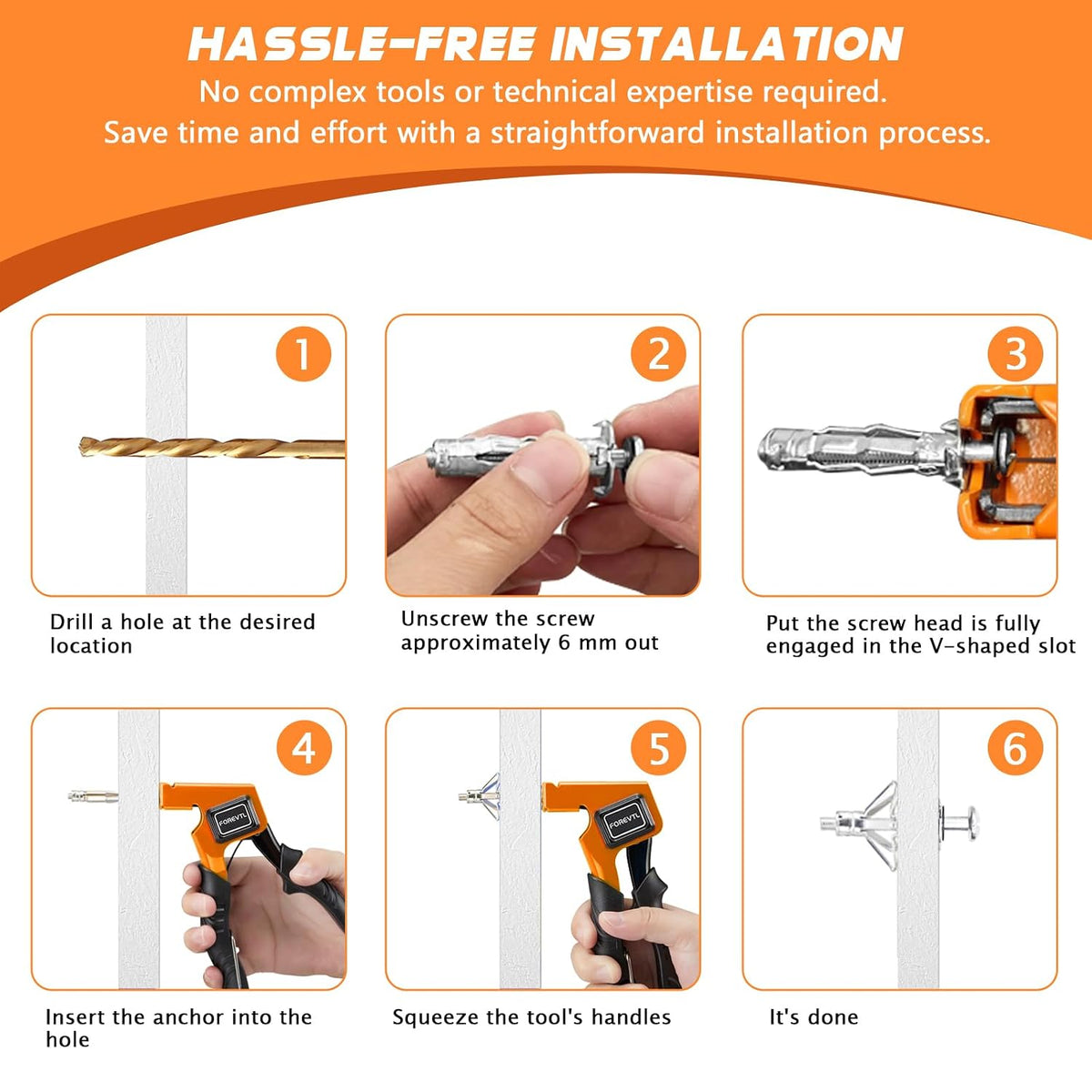 Molly Bolts for Drywall & Plaster Walls (0.12"-1.52"), 32PCS in 8 Sizes Screws with Molly Bolts Setting Tool, Heavy