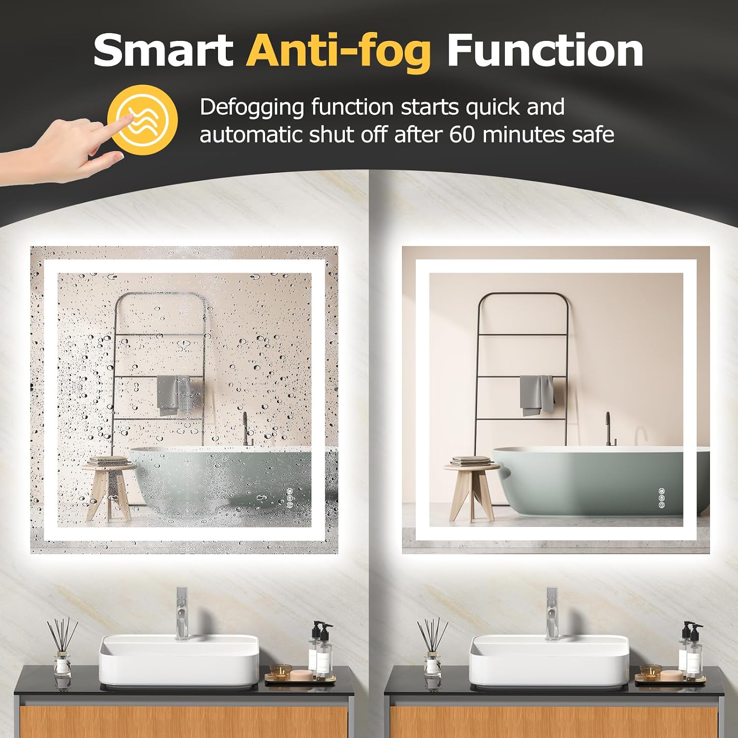 36"X36" LED Bathroom Mirror with Lights, Anti-Fog, Dimmable, Backlit + Front Lit, Smart Bathroom Vanity Mirror
