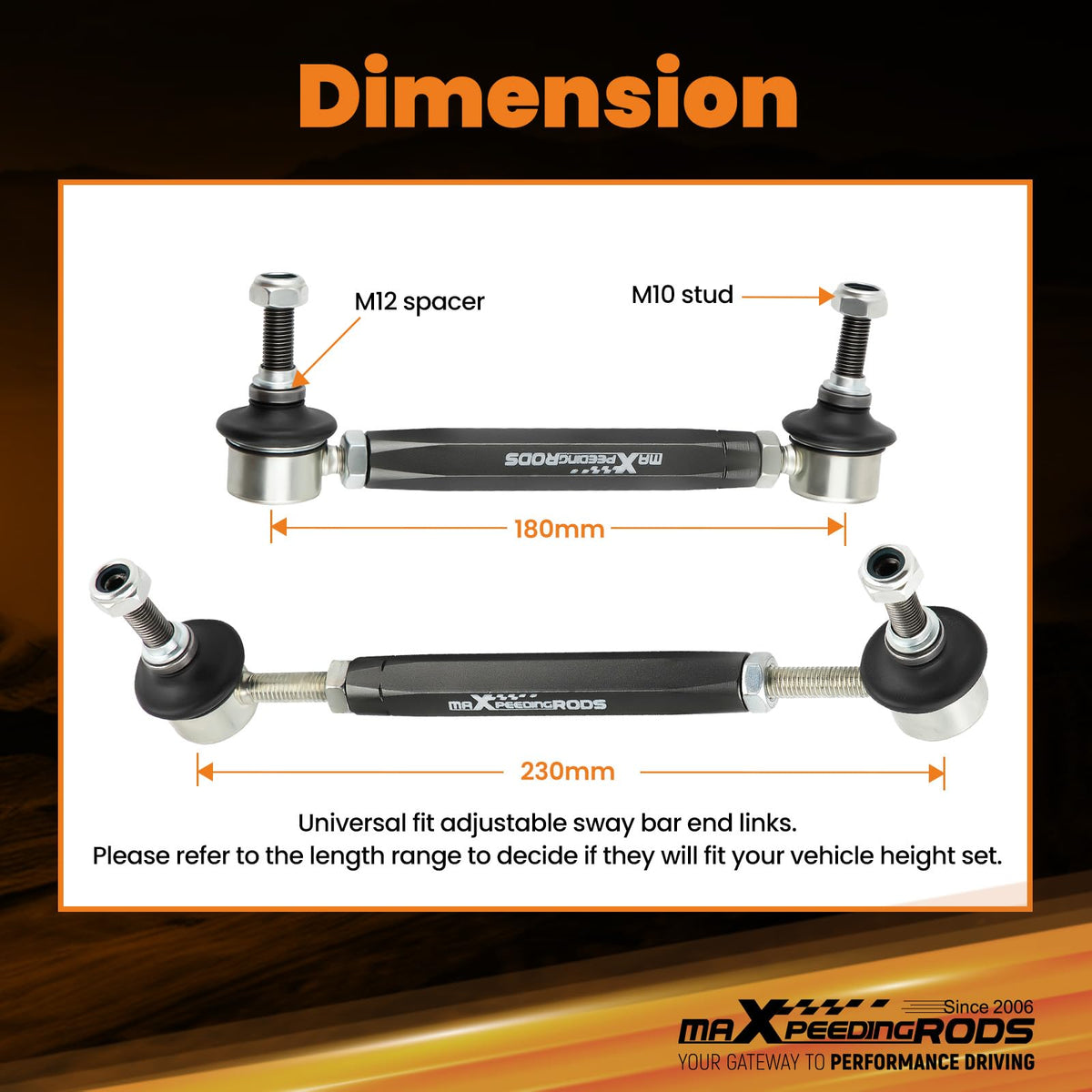 Universal Adjustable Front Sway Bar End Links 180mm-230mm