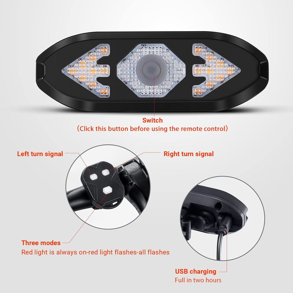 Bike Tail Light with Turn Signals Wireless Remote Control Waterproof Bicycle Rear Light Back USB Rechargeable Ultra