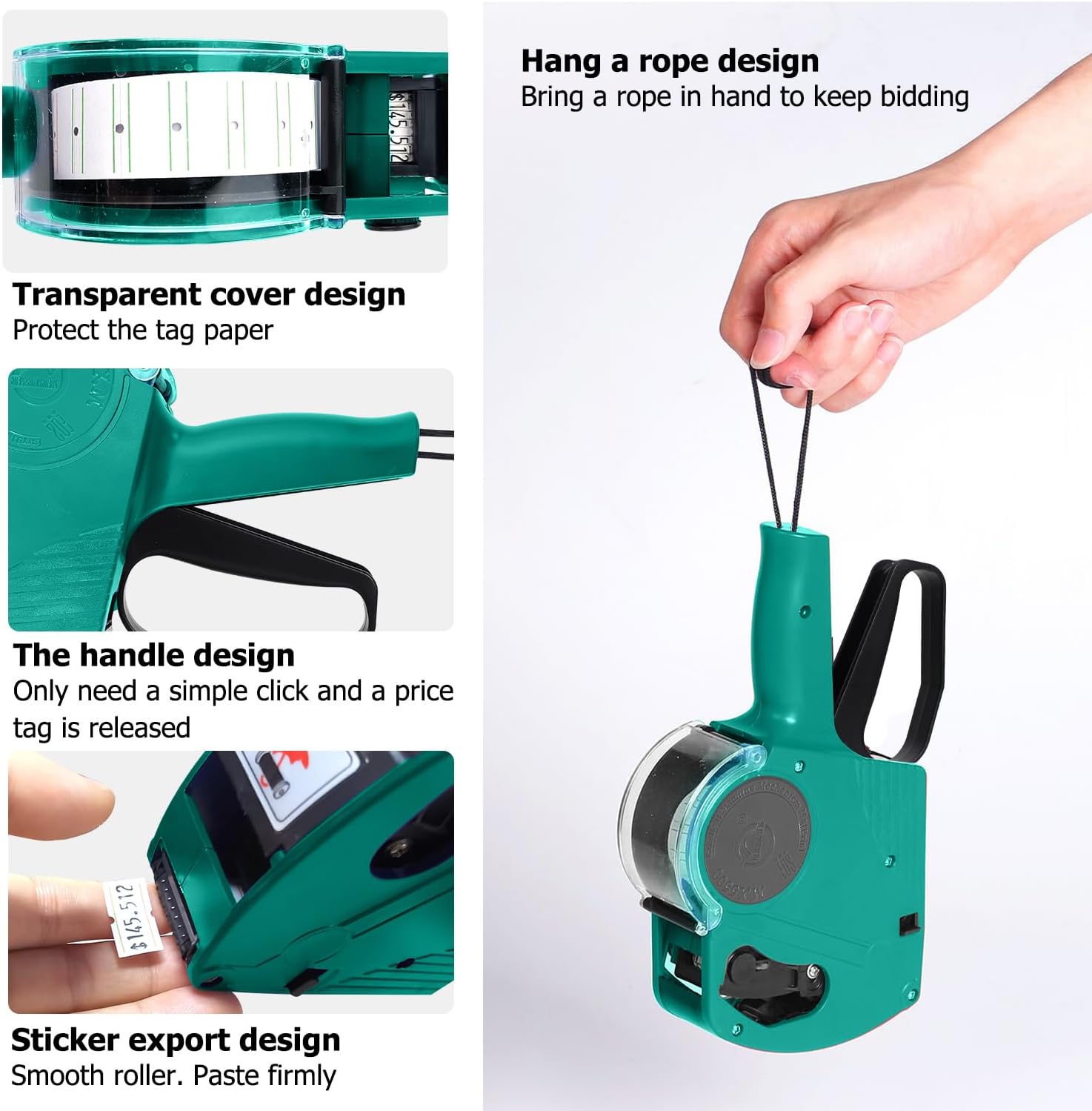 MX-5500 8 Digits Price Tag Gun with 5000 White Sticker Labels, Price Gun for Grocery Store Marking (Green)