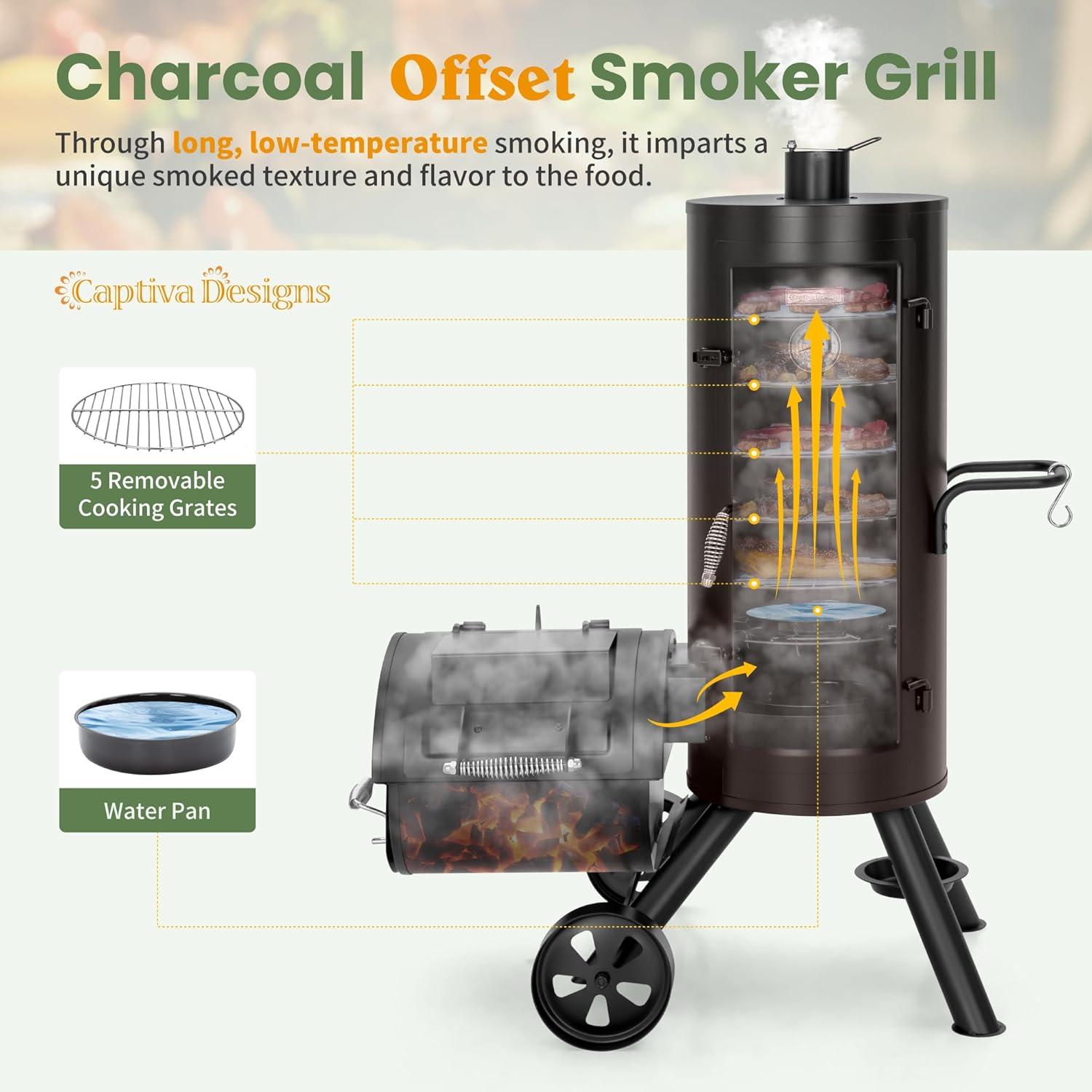 Vertical Charcoal Smoker Grill Extra Large Barbecue Grill