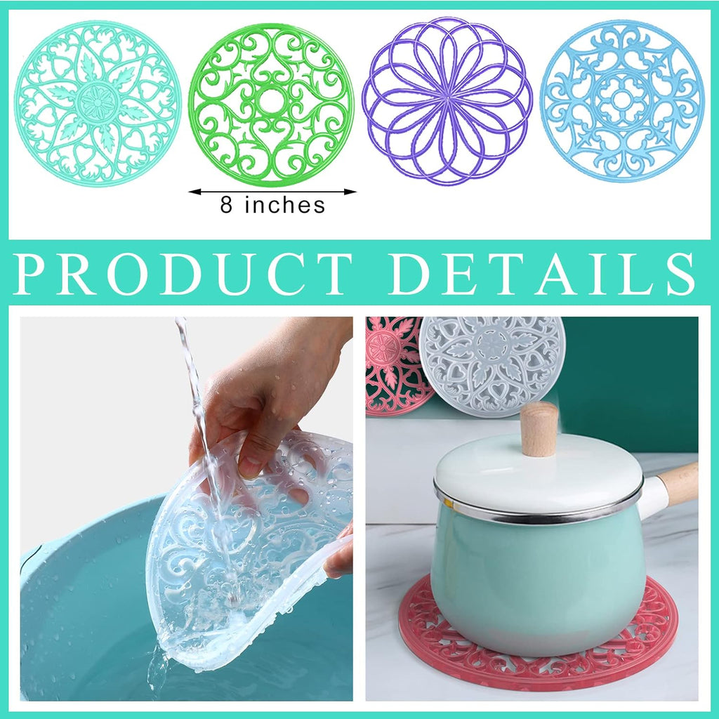 4 Pcs Large Mandala Coaster Resin Molds Hollow Flower Shiny Silicone Molds for Resin Casting Round 3D Geode Design