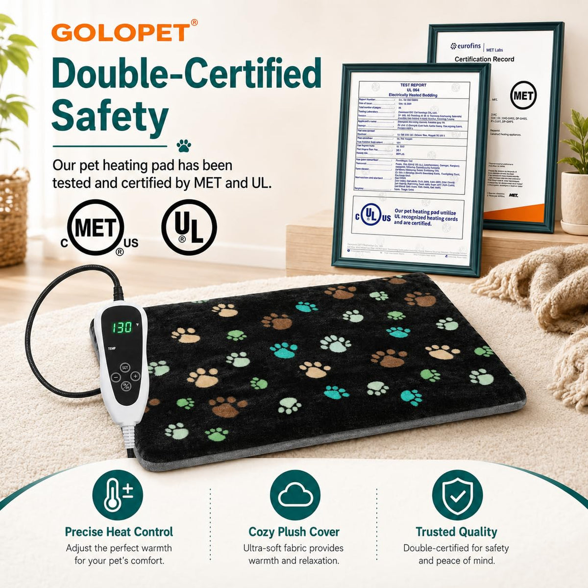 Cat Heating Pad Round-16x16 in UL/MET Dual Security Certification