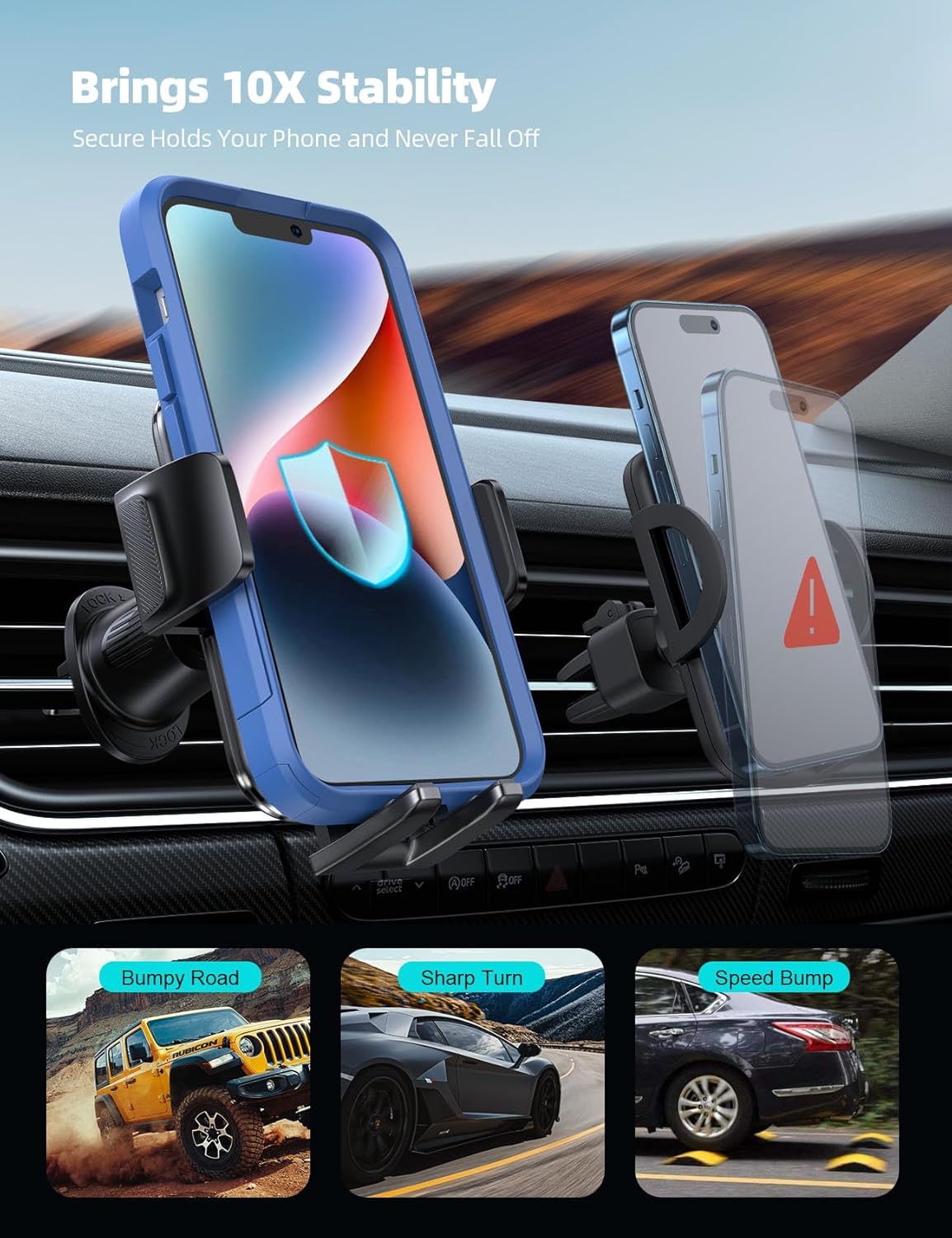 2026 Wider Clamp & Metal Hook Car Phone Holder Vent [Thick Cases Friendly] Phone Holders for Your Car Mount Gfts