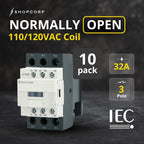 3 Pole AC Contactor 120V Coil 32 Amp Normally Open, 10 Pack