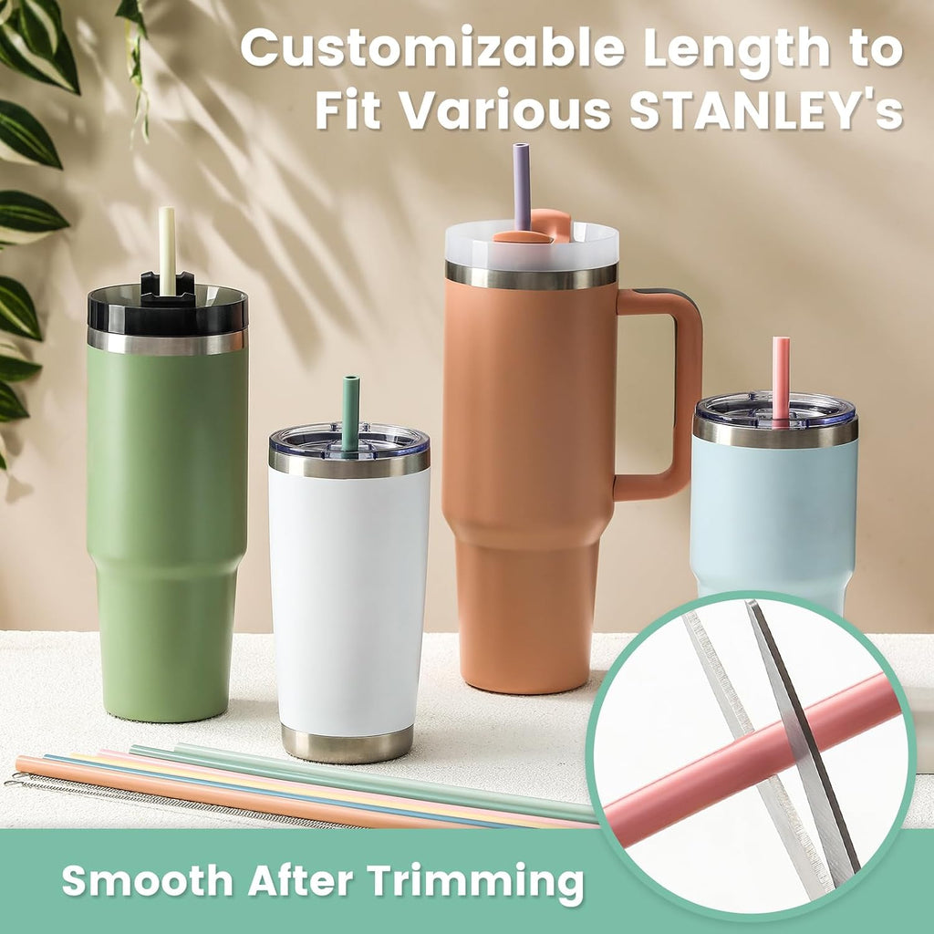 12-Pack Silicone Reusable Straws for Stanley 40 oz 30 oz Cup Tumbler, 12.2 inch Long Replacement Straws with 2