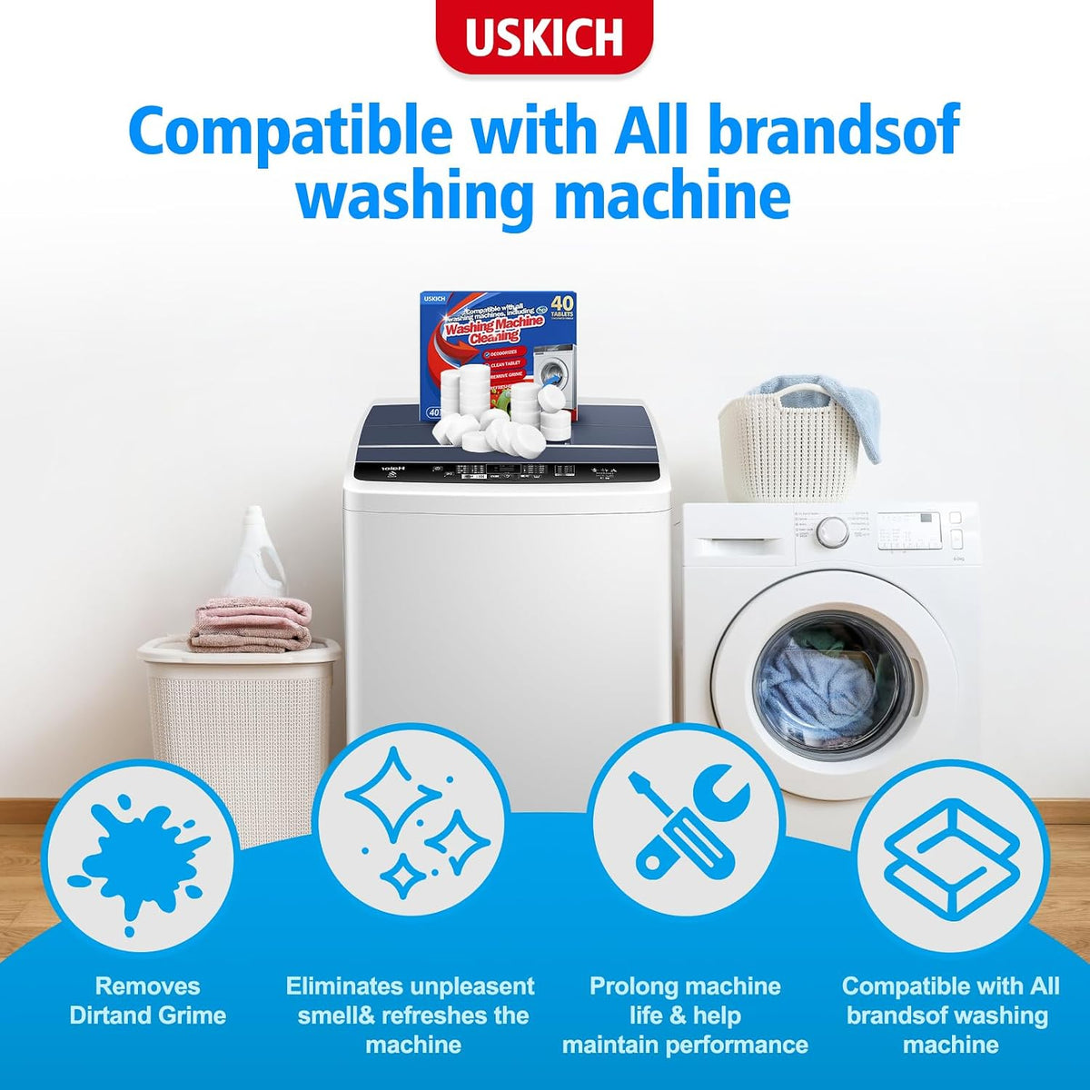 40 Pack Washing Machine Cleaner Tablets,Deep Cleaning Descaler For HE Front Loader & Top Load Washer,Washer Machine