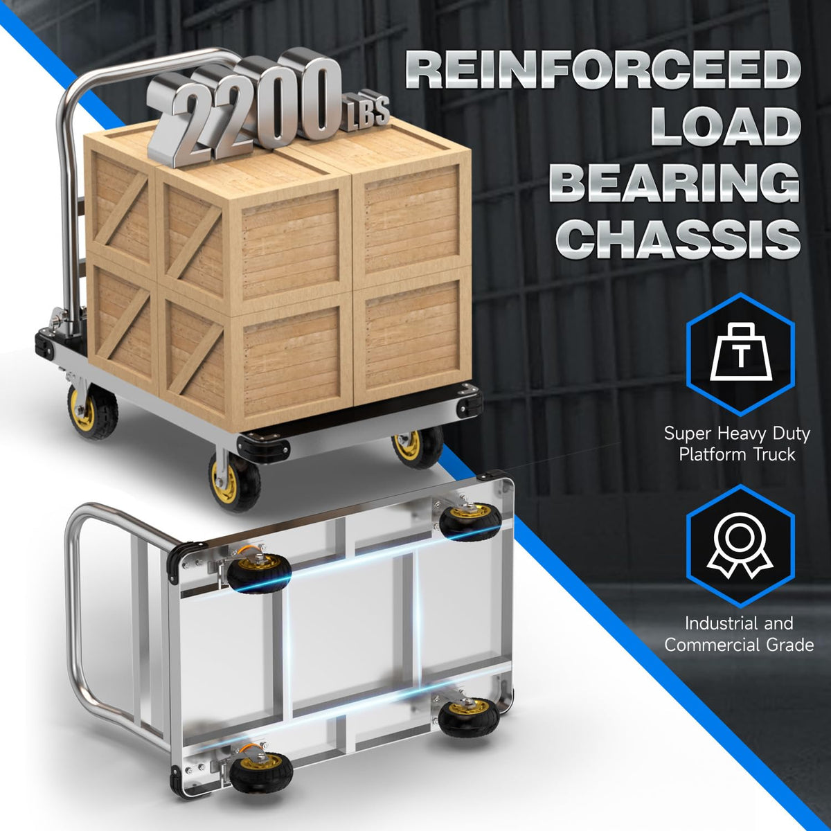 2200 lb Heavy Duty Platform Truck, 36" x 24" Foldable Flatbed Cart