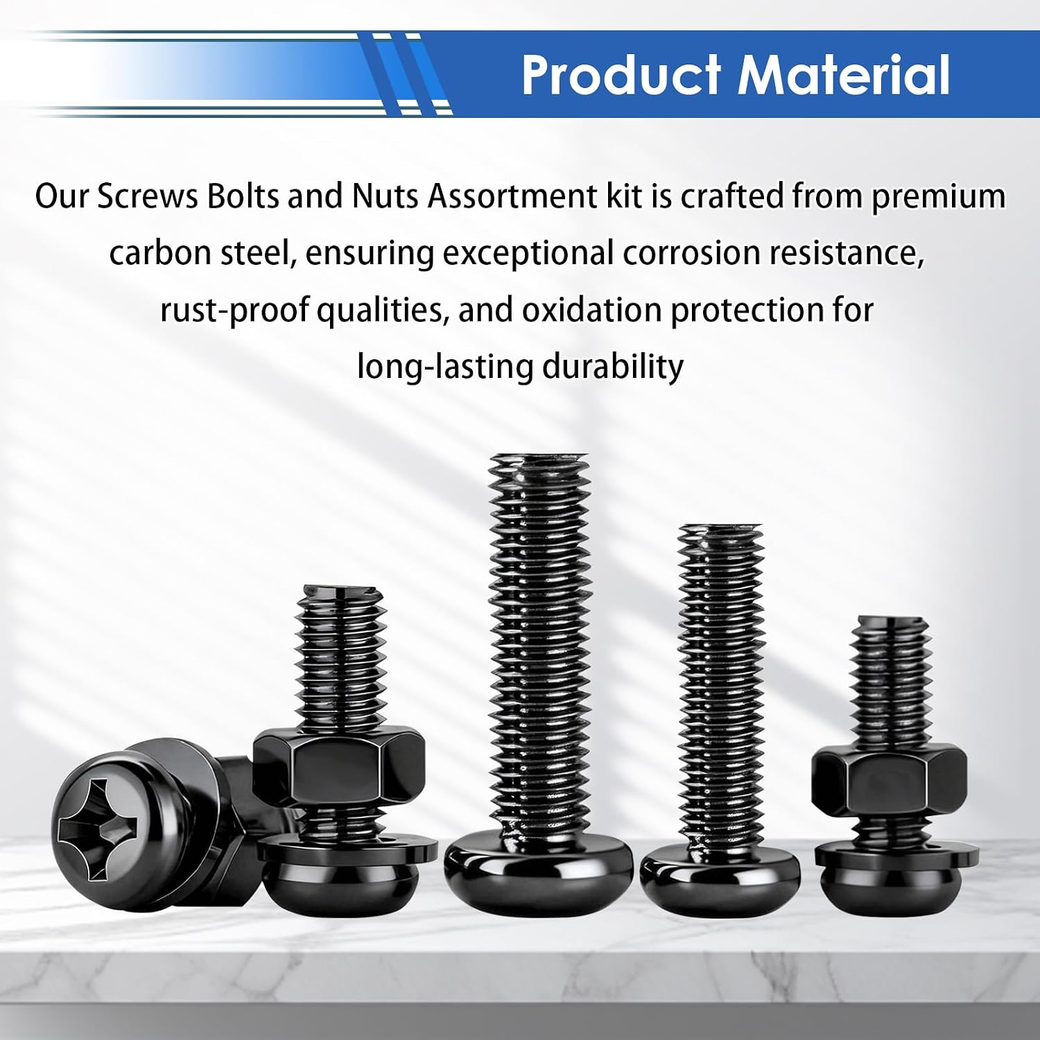 516Pcs Black Nuts and Bolts Assortment Kit 21-Sizes M3/M4/M5/M6 Nut Bolt Washer Assortment Kit for Machinery