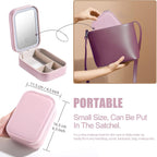 Travel Cosmetic Mirror Case LED Makeup Mirror Storage Case for Eyelash Station Brushes Cosmetic Tools Pink On-the-go