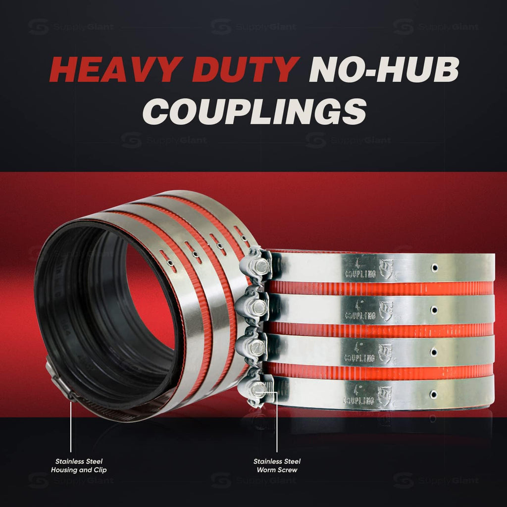 Supply Giant 37622CS No-Hub Coupling Heavy Duty Colored Shield, 4 inch, Red