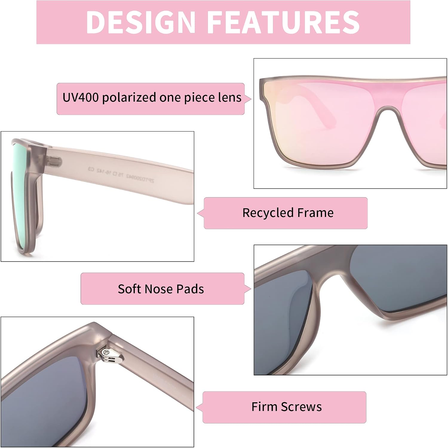Oversized Square Polarized Sunglasses for Men Women | One Piece Lens, Lightweight, Shield Shades, UV400 Protection