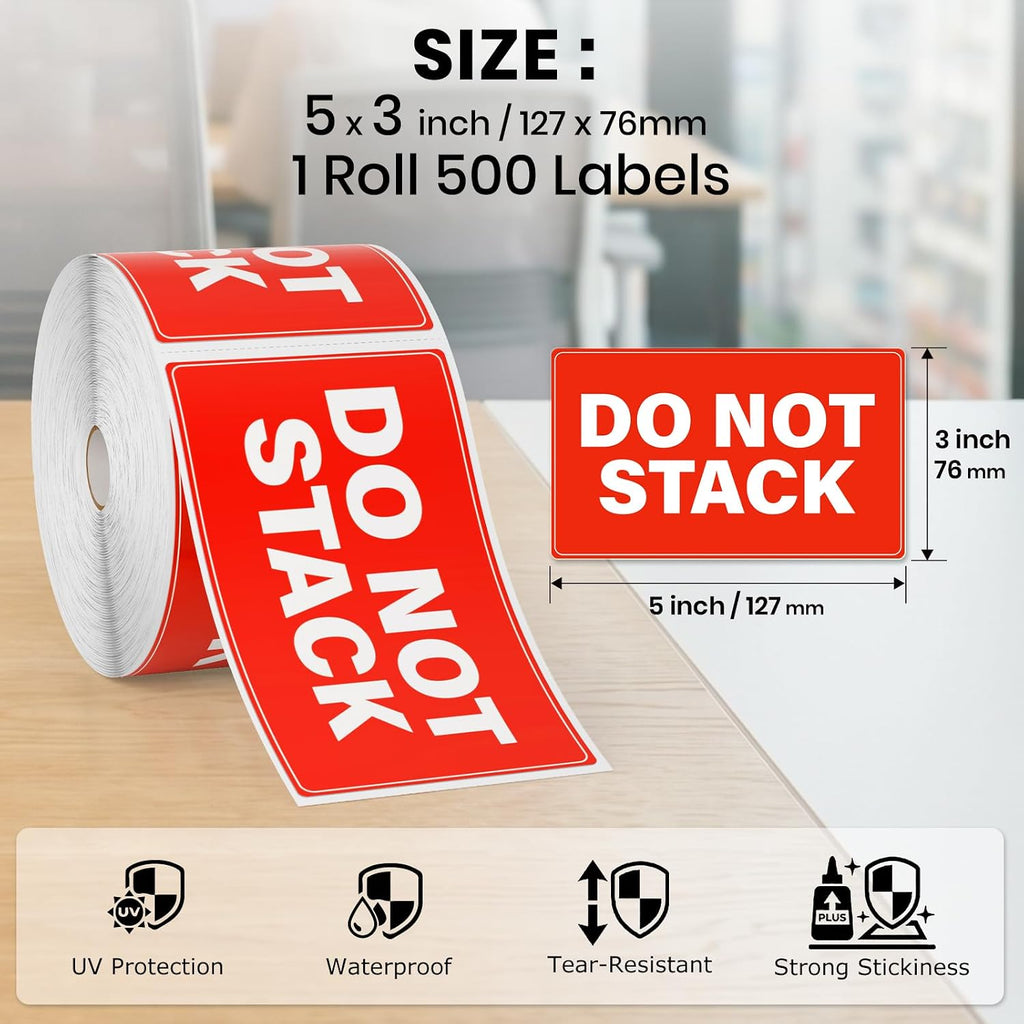 5 x 3 Inches Do Not Stack Labels 500 PCS Waterproof Vinyl Stickers