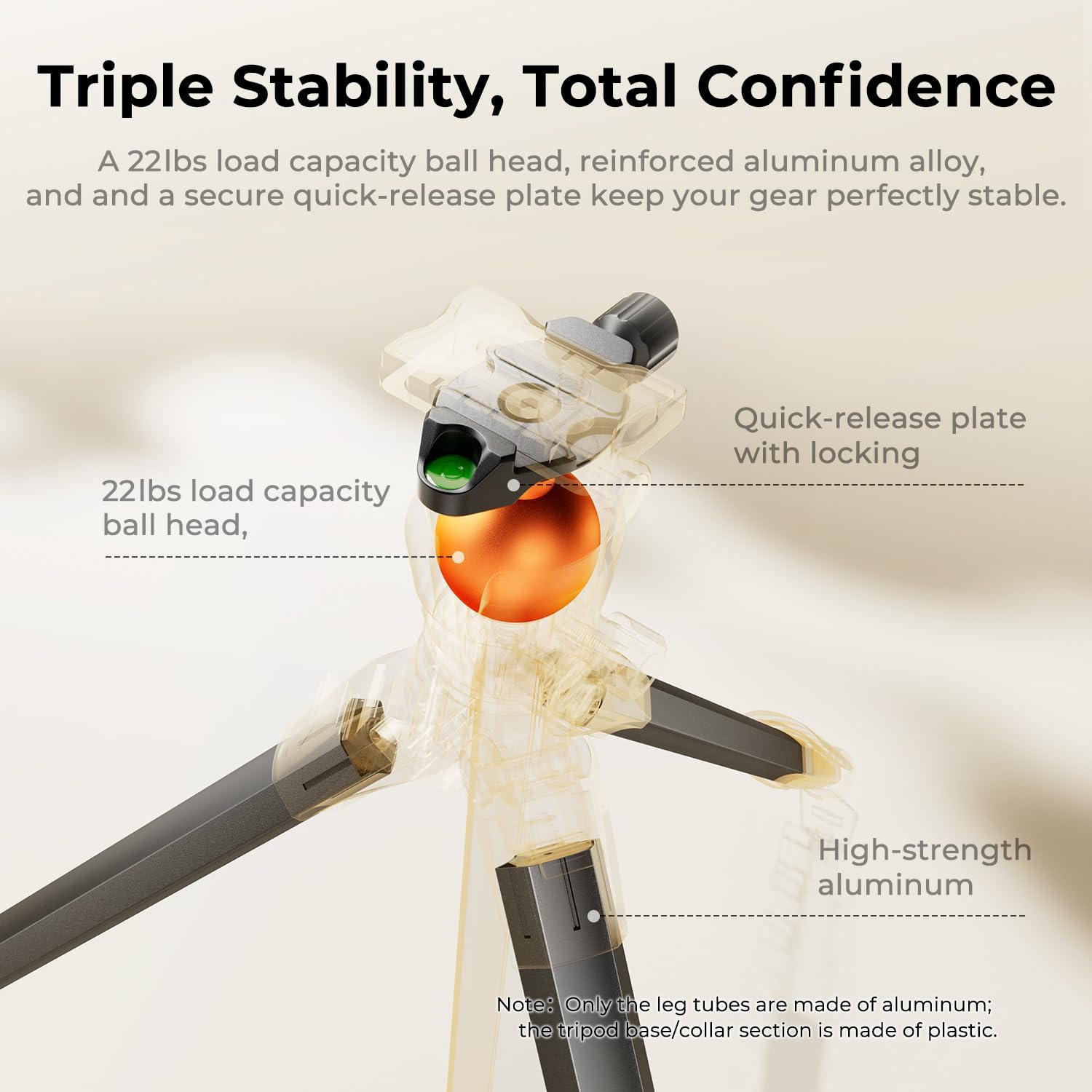 63" Aluminum Travel Tripod for Camera/Phone | 2.6lb Compact with Arca Ball Head, 22lb Max Load Heavy Duty for