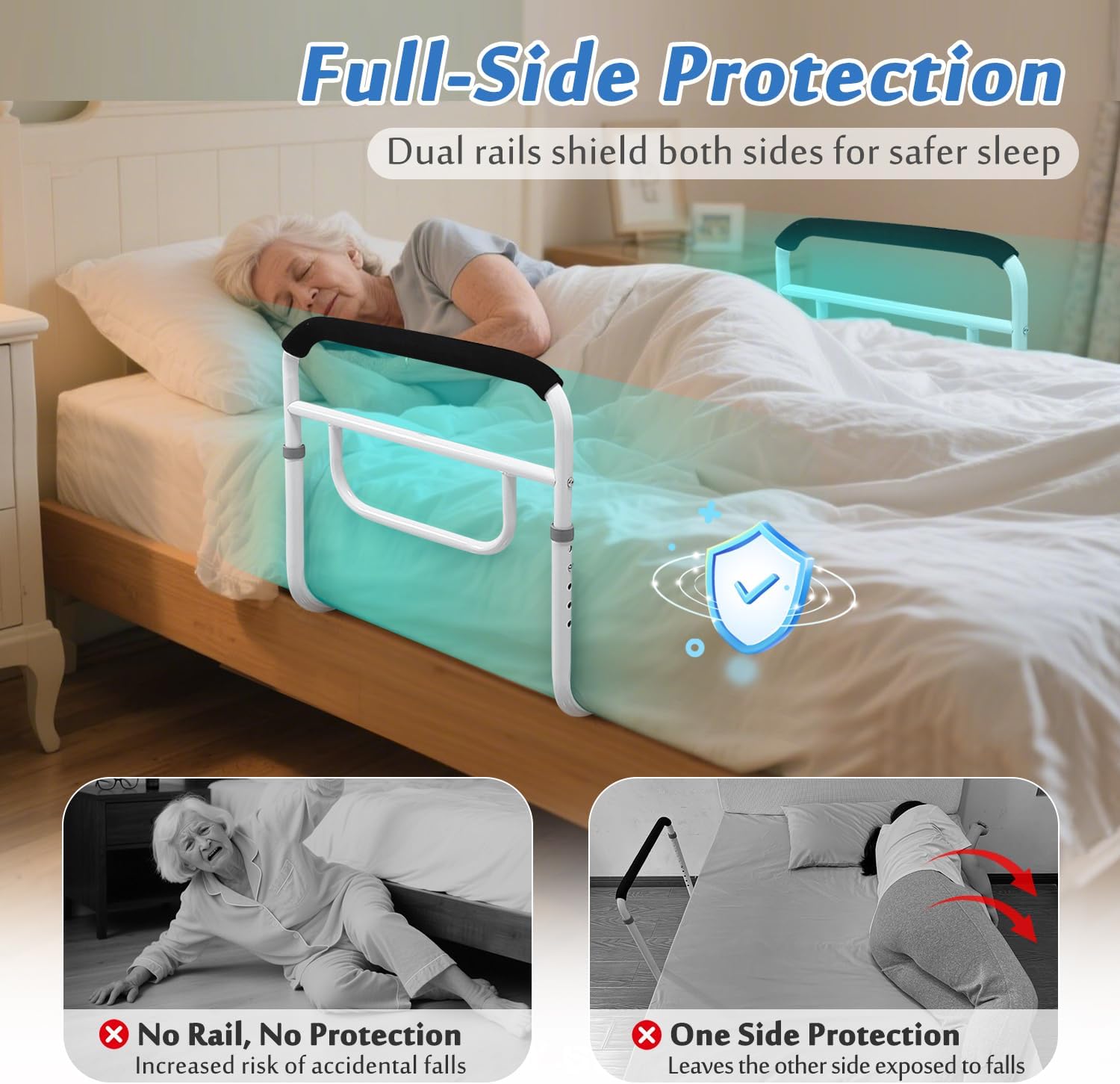 Double Bed Rail, U Bar for Medical Bedside Safety Assisting Rails, Railing Support for Elderly Adults Under Mattress