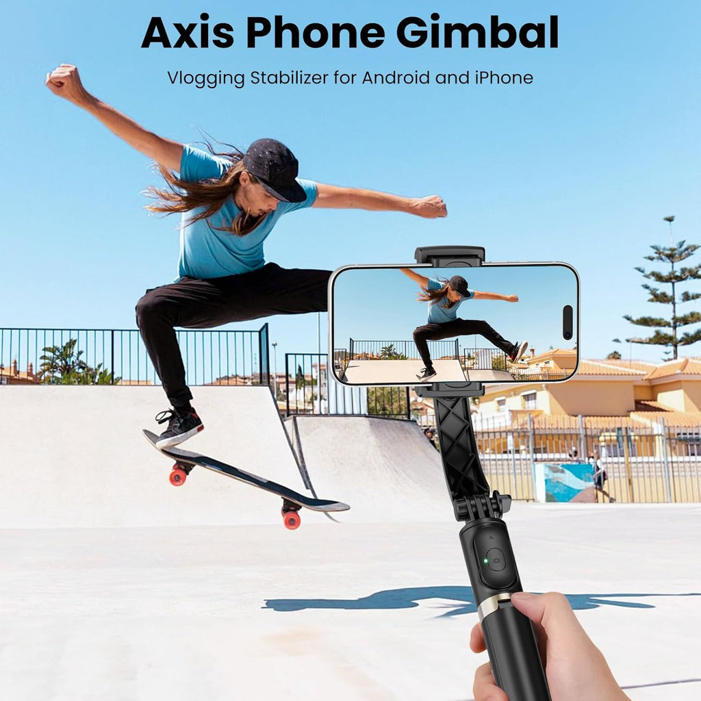 Gimbal Stabilizer for Smartphone, 1-Axis Auto Balance Handheld Gimbal, 360° Rotating Extendable Selfie Stick Tripod