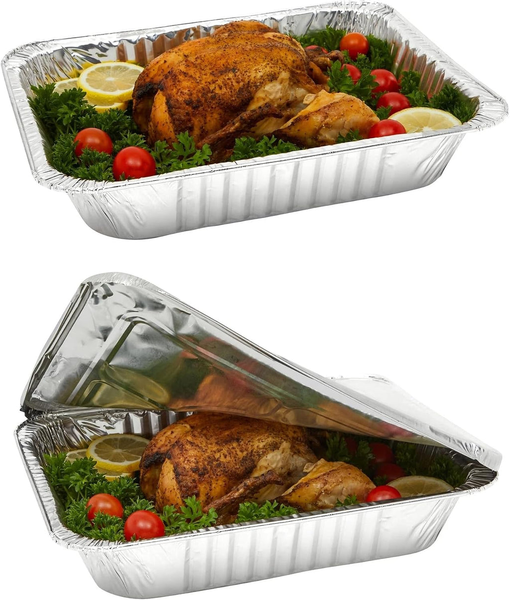 Aluminum Pans With Lids 9x13 [10 Sets] Aluminum Foil Pans Trays With Lids - Half Size Tin Foil Disposable Pans For