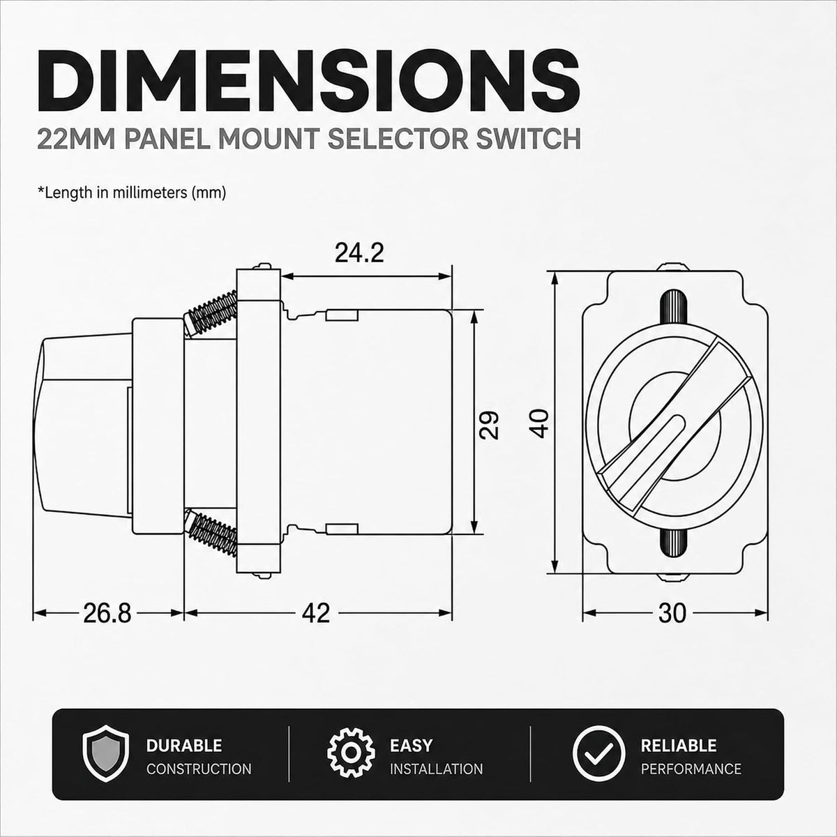 STARELO 22mm 3-Position Maintained Selector Switch 2NO 440V 2PCS
