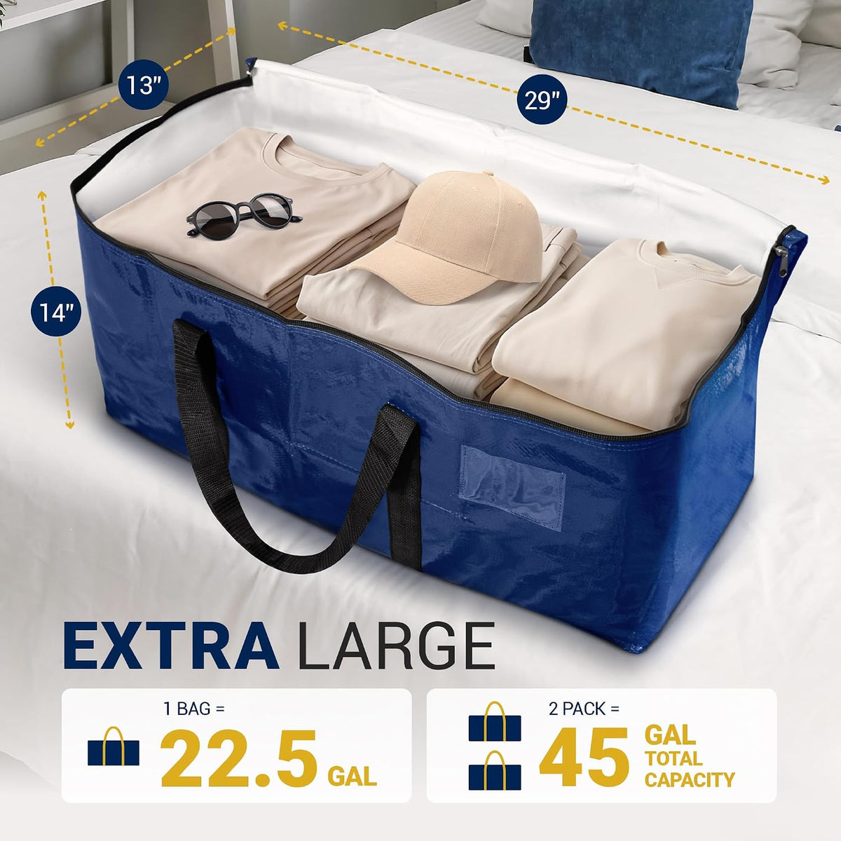 Moving Bags Heavy Duty (2 Pack) Blue Extra Large Totes