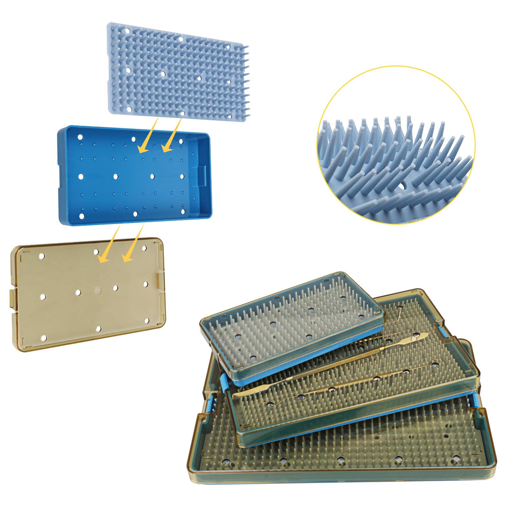 Plastic Autoclavable Instruments Storage Box S/M/L Size For Instruments Sterilization Tray Case with Silicone Mat (M