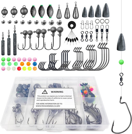Fishing Accessories Kit Organized Fishing Tackle Box | Included Hooks, Sinkers Weights, Rubber Bobber, Jigs, Beads